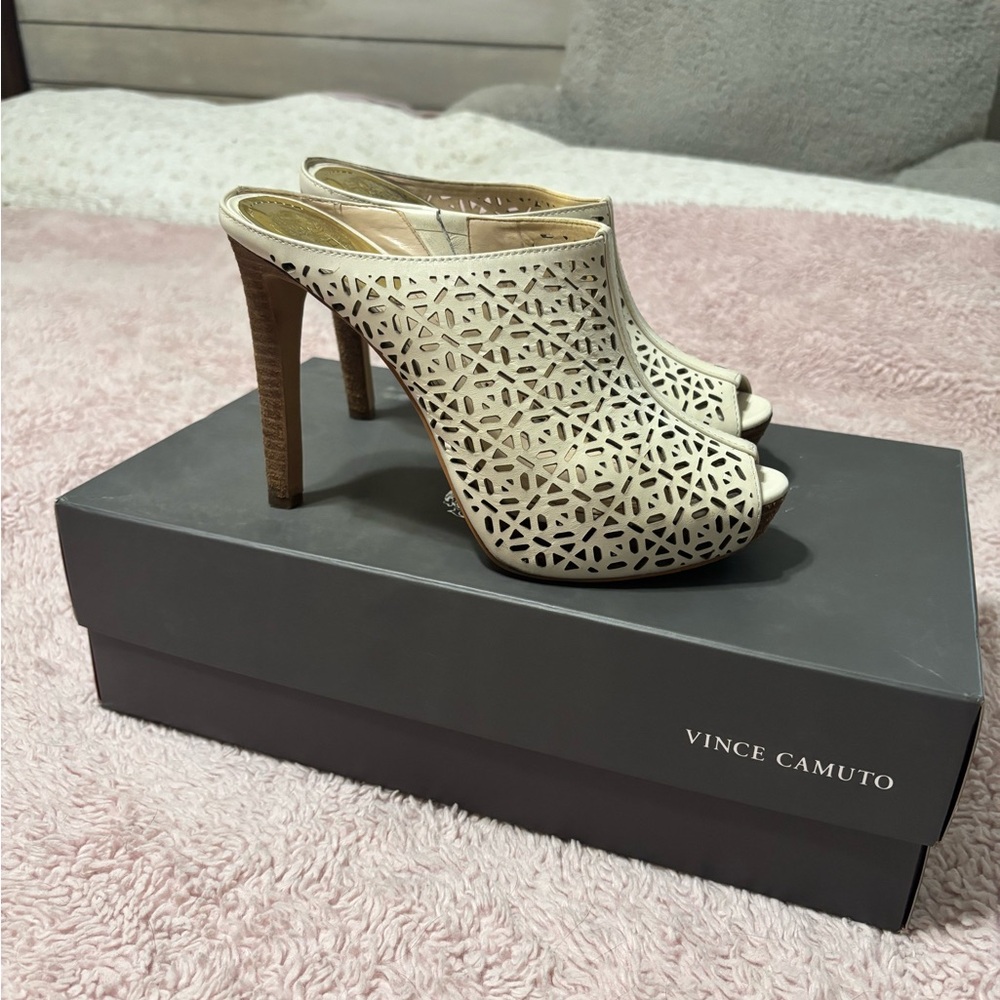 Vince Camuto Cream Peep-Toe Heels